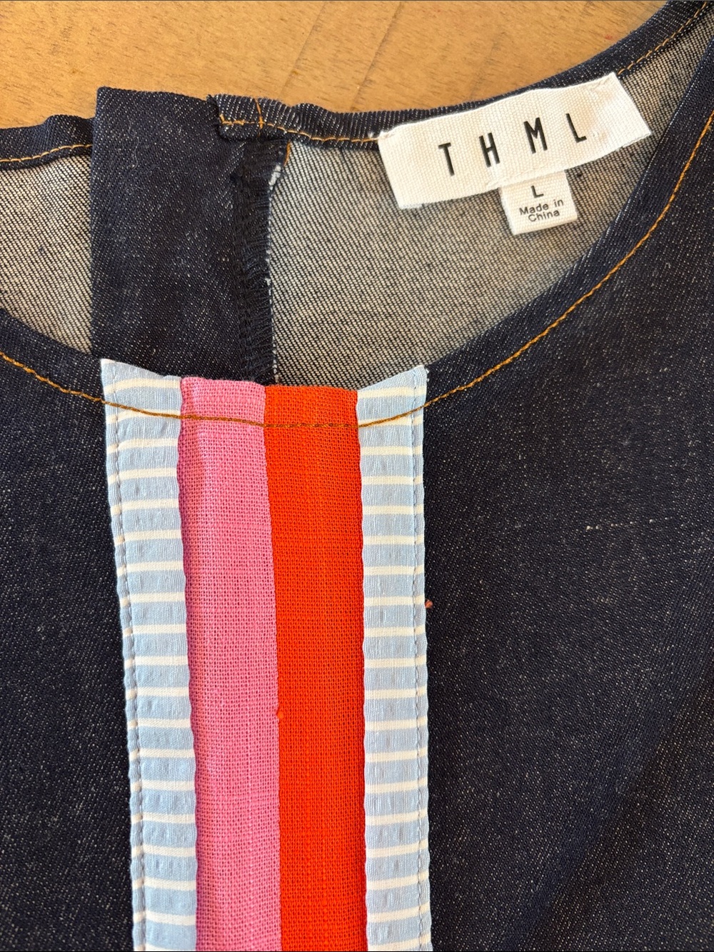 THML Denim Dress Boutique Bold Stripe Accent Large NWT $99 Preppy Feminine - Picture 5 of 8